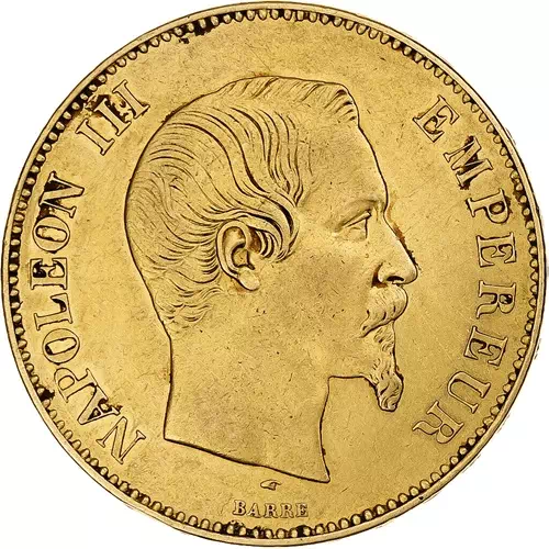 100 francs Napoléon tête sans les lauriers Second empire avers