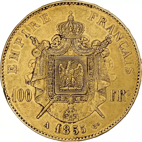100 francs Napoléon tête sans les lauriers Second empire revers