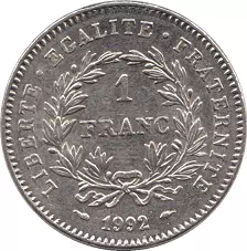 1 franc République 1992 Revers