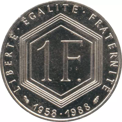 1 franc de Gaulle 1988 Revers