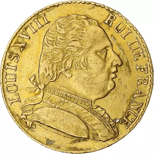 20 francs Louis XVIII - Buste vêtu exil du roi avers