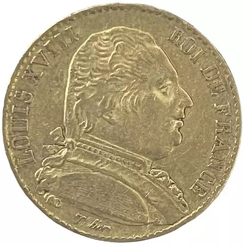 20 francs Louis XVIII - Buste vêtu première restauration avers