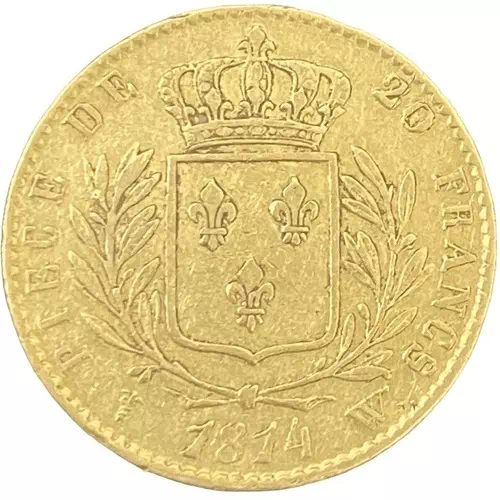 20 francs Louis XVIII - Buste vêtu première restauration revers