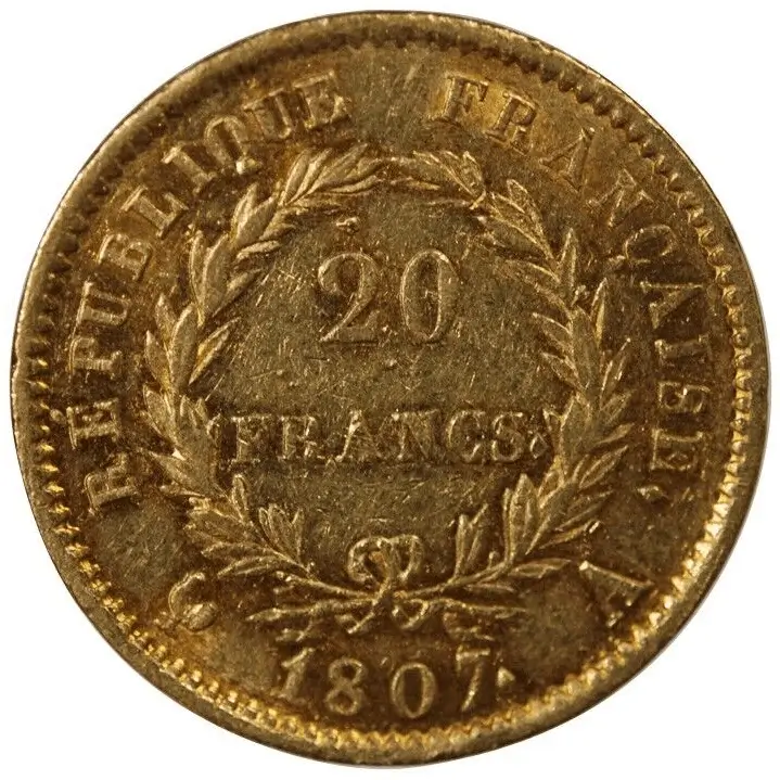 20 francs Napoléon 1er tête grosse tête premier empire revers