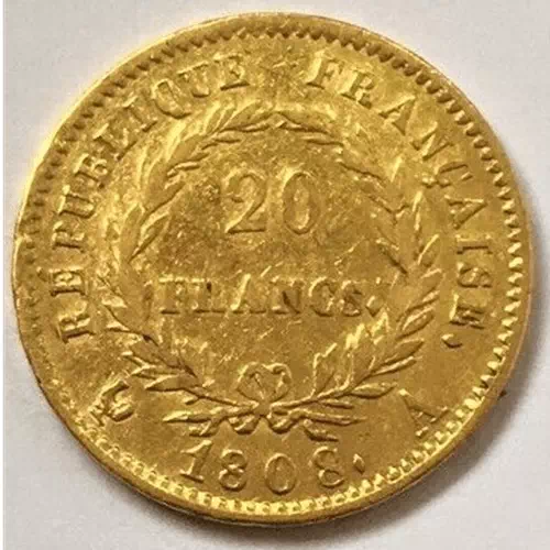 20 francs Napoléon 1er tête aux lauriers, revers république - Premier empire revers