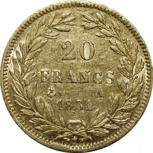 20 francs Louis-Philippe tête sans lauriers revers