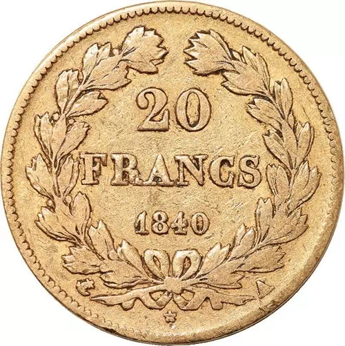 20 francs Louis-Philippe tête aux lauriers revers