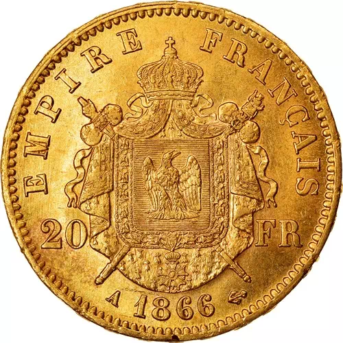20 francs Napoléon III - tête aux lauriers - second empire revers