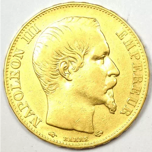 20 francs Napoléon III tête sans les lauriers second empire avers
