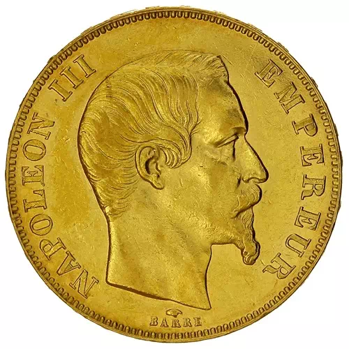 50 francs Napoléon tête sans les lauriers Second empire avers